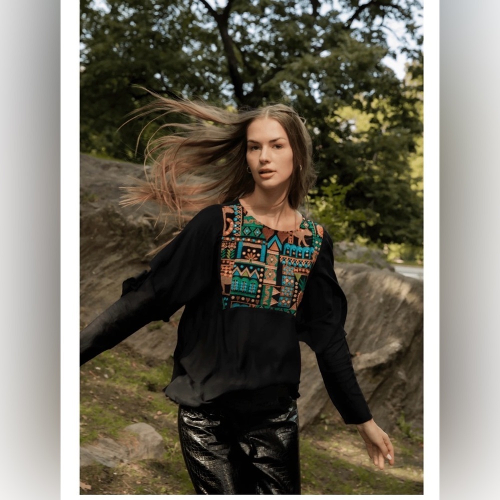 Nwt Guadalupe Design Beatrice Blouse Black Size S